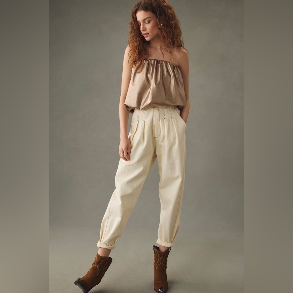 NWT Anthropologie Faux-Leather Strapless Bubble Top